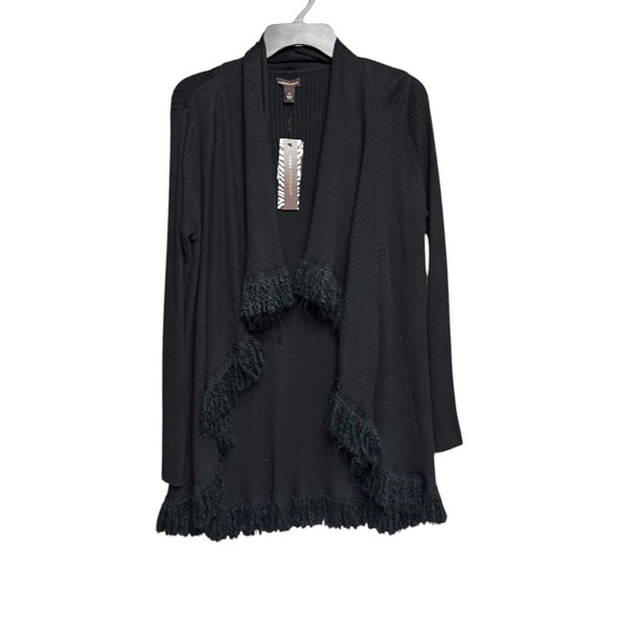 Dana Buchman NWT Small uptown chic  Black Fringe Cardigan longer length - Picture 1 of 7